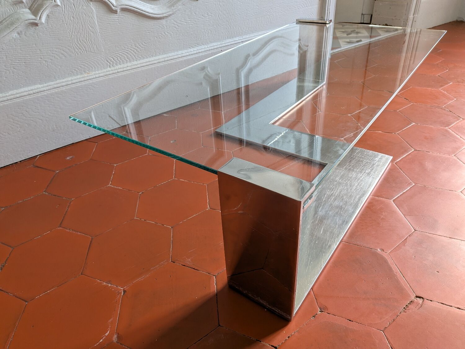 Chrome and glass coffee table from the 1970s.