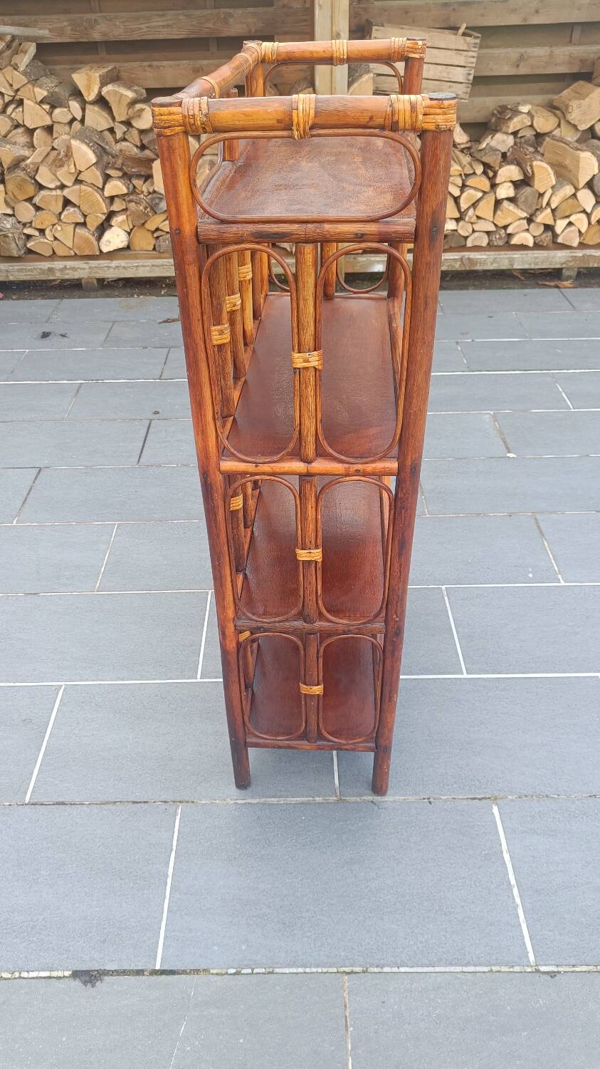 Vintage rattan shelf 4 levels – rattan bookcase