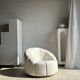 Large white circular armchair, white fabric upholstery