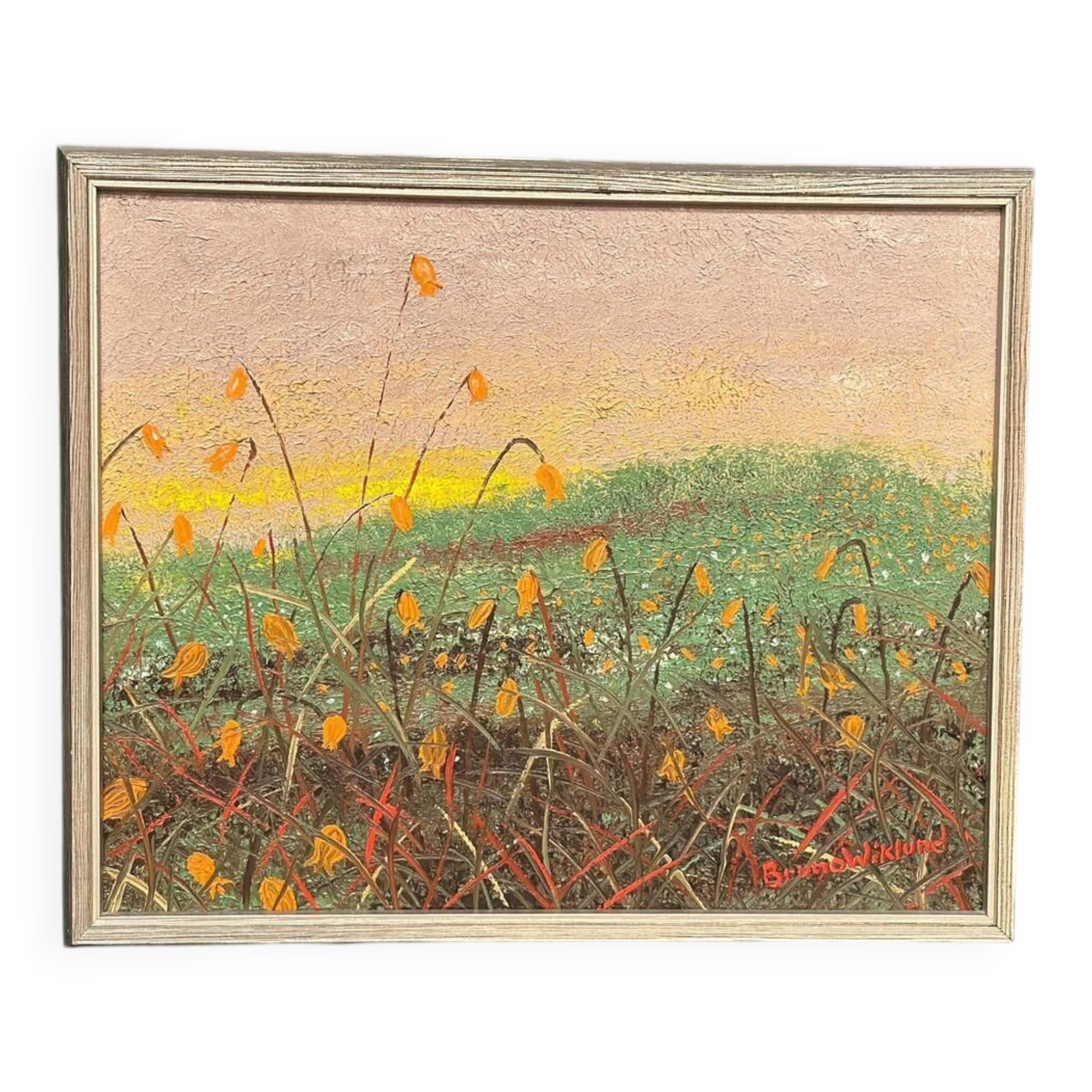 Original Swedish Oil On Canvas – “Bryum Argenteum” By Bruno Wiklund – Dated 1985 – Vintage & Framed – 45 × 37 Cm (17.7" × 14.6")