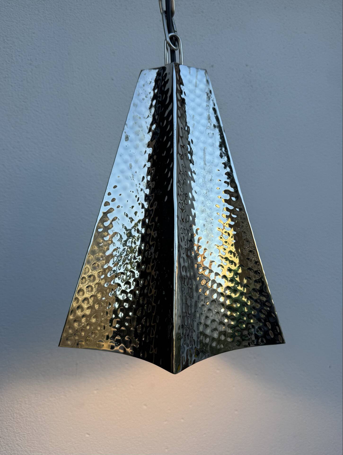 Modern hammered chrome metal suspension