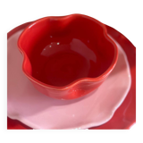 Handmade enameled ceramic bowl with red poppy clover flower