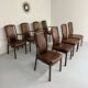 Set of 8 wooden and thick leather armchairs, Girsberger design, 80s