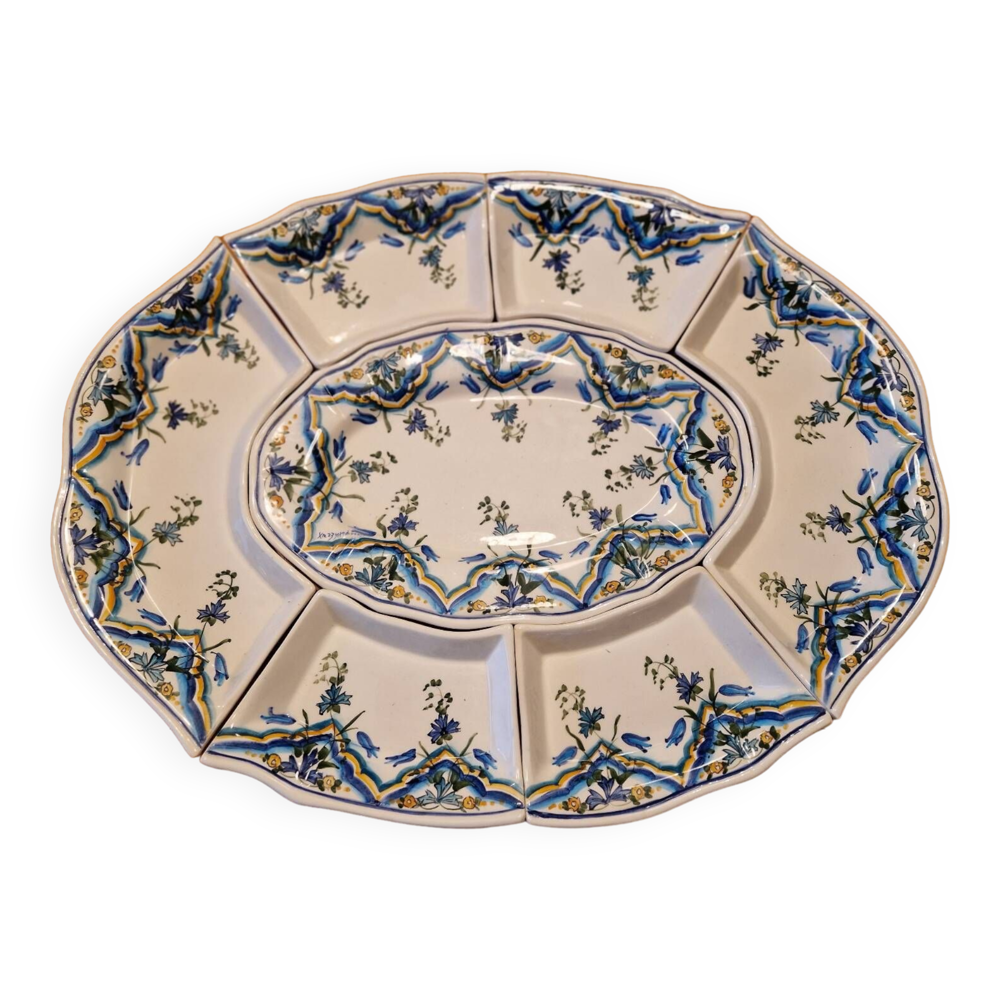 Large 7-piece display dish in Greek earthenware