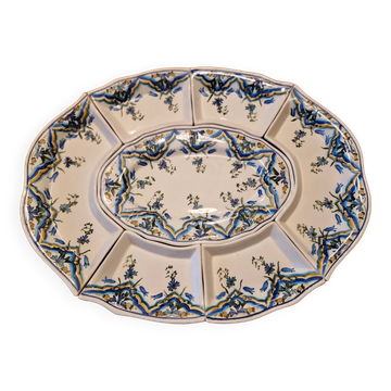 Grand plat présentoir à 7 éléments en faience grecque