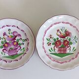 2 semi-deep earthenware plates, Saint Clément, vintage. Flower and rooster patterns