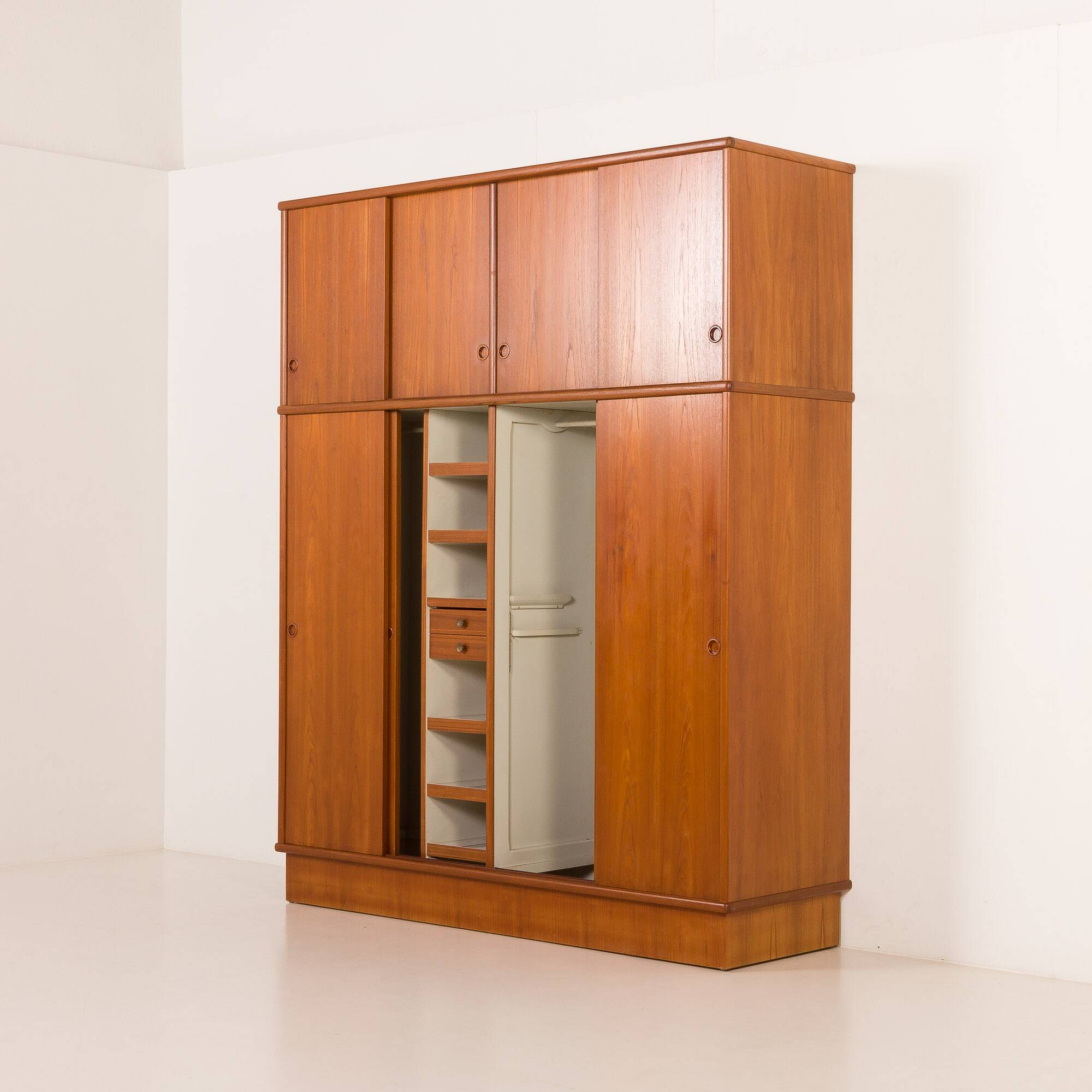 Omann Jun Extra large mid century teak wardrobe, Denmark, 1970s