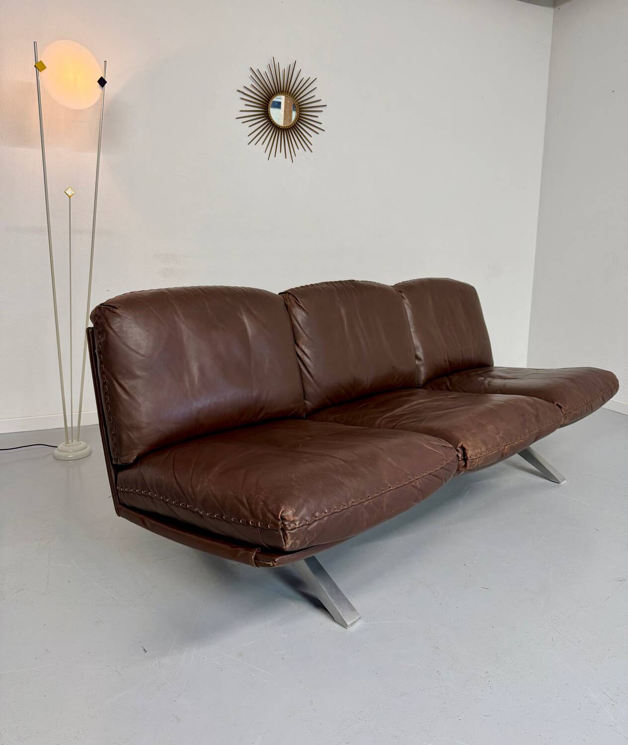 De Sede DS31 vintage leather 3-seater canapé banquette from the 1970s.