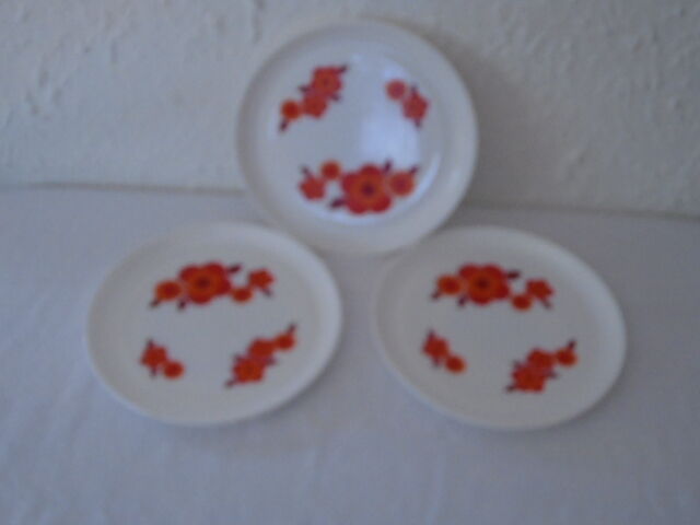 3 flat plates Lotus arcopal france orange diameter 22.5 cm