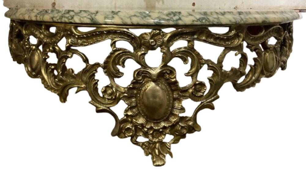 Console murale en bronze et miroir, années 60. Lot de 2