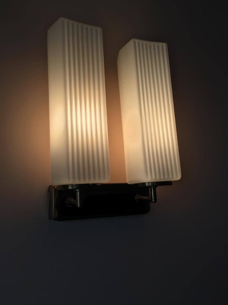 Pair of sconces in opaline and brass