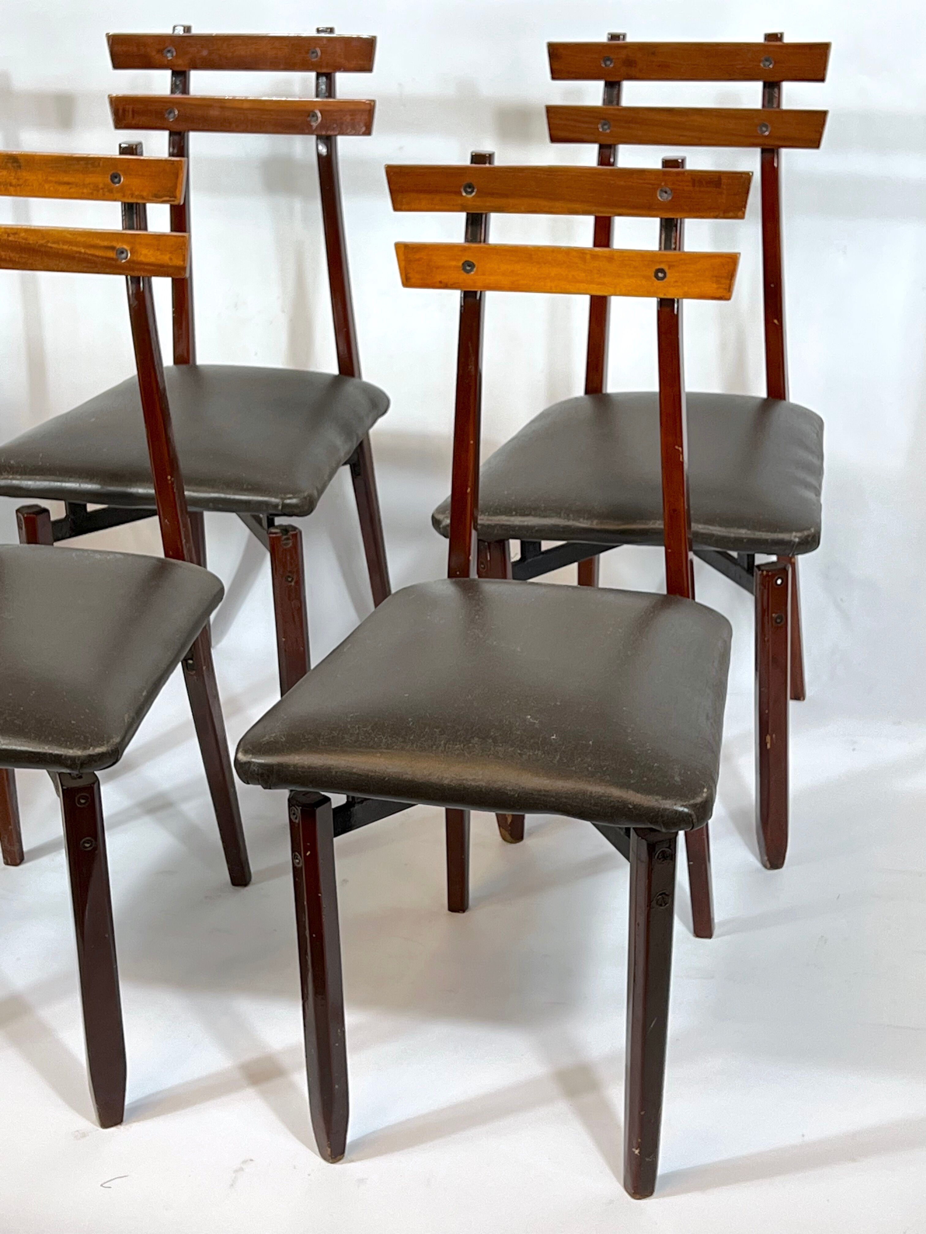 Set of six Mid-century Italian wood chairs