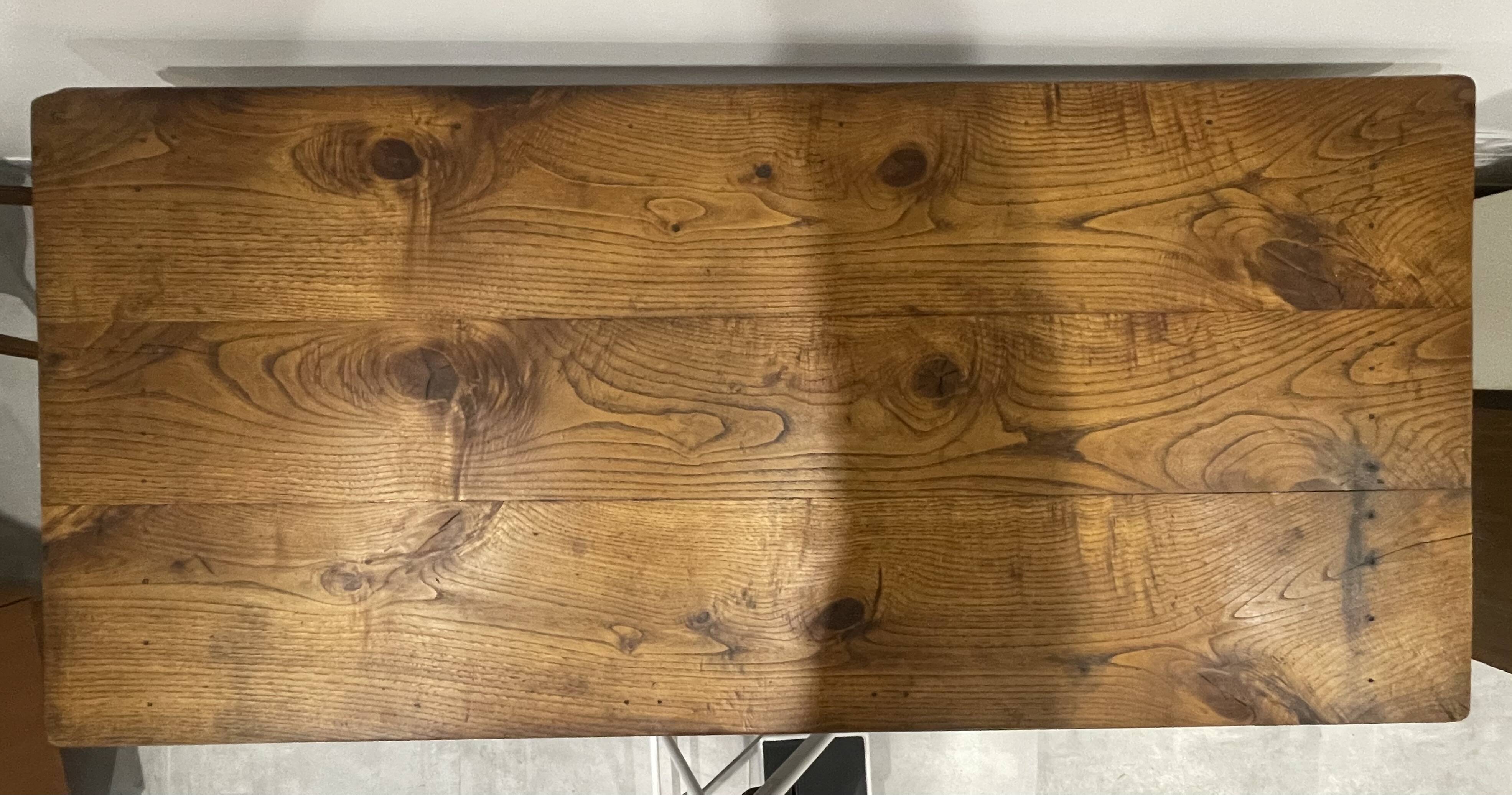 Antique natural wood farm table with 3 drawers