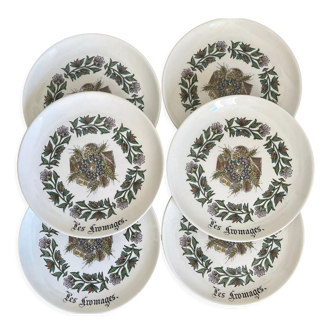 Set of 6 vintage Gien cheese plates