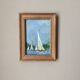 Old acrylic painting on canvas sailboats boats seaside