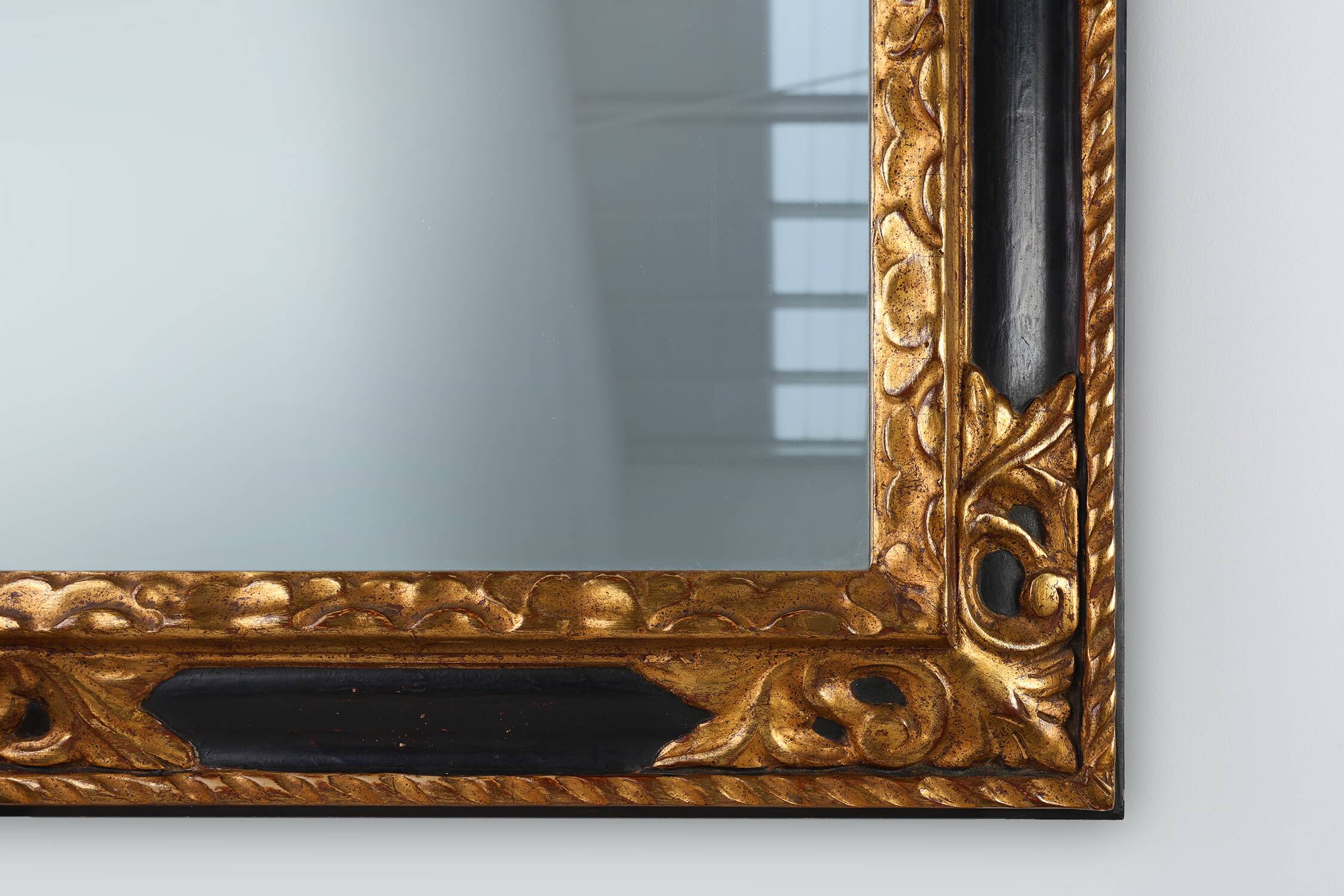 Carved Baroque Black and Giltwood Mirror, France 1850s