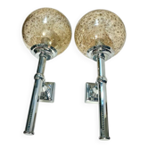 Paire d'appliques murales vintage en verre et chrome – 35 cm (H) x 15 cm (P)