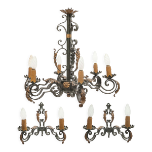 Ensemble grand lustre et 2 appliques,