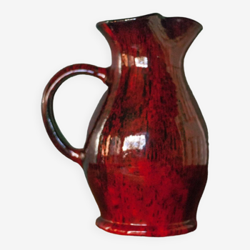 Terracotta pitcher glazed in oxblood red and black, terracotta vase, vintage pitcher, kitchen