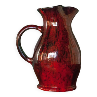 Terracotta pitcher glazed in oxblood red and black, terracotta vase, vintage pitcher, kitchen