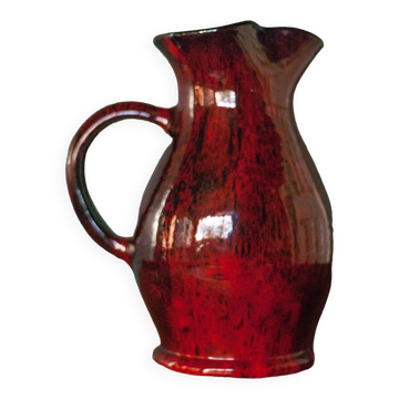 Pichet en terre cuite vernissé rouge sang de boeuf et noir, vase terre cuite, pichet vintage, cuisin
