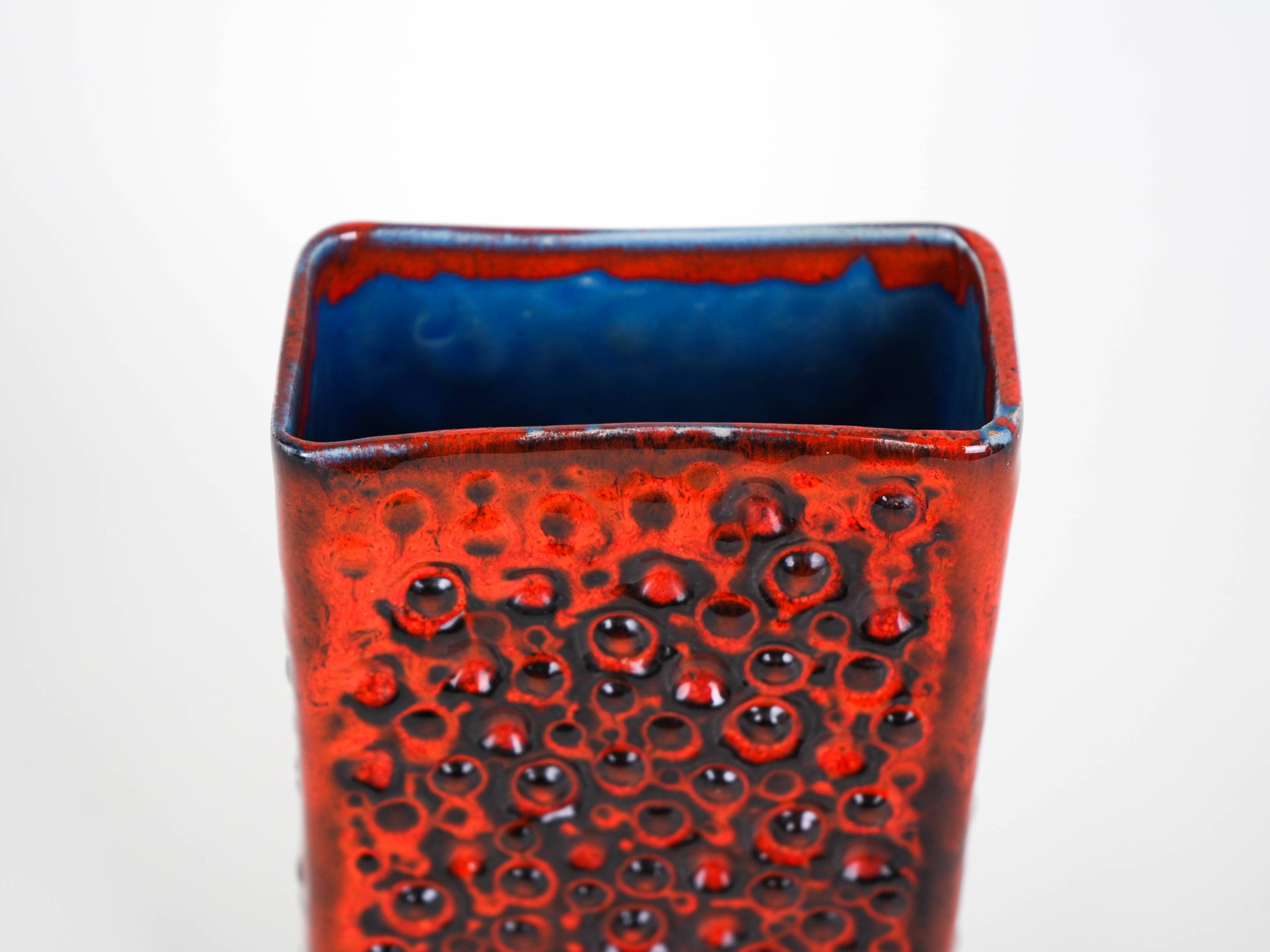 Red vase, Fat Lava, German design, 1960s, made in West Germany