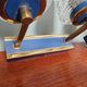 Pair of double wall lights in glass and blue lacquered metal, 1950s-60s