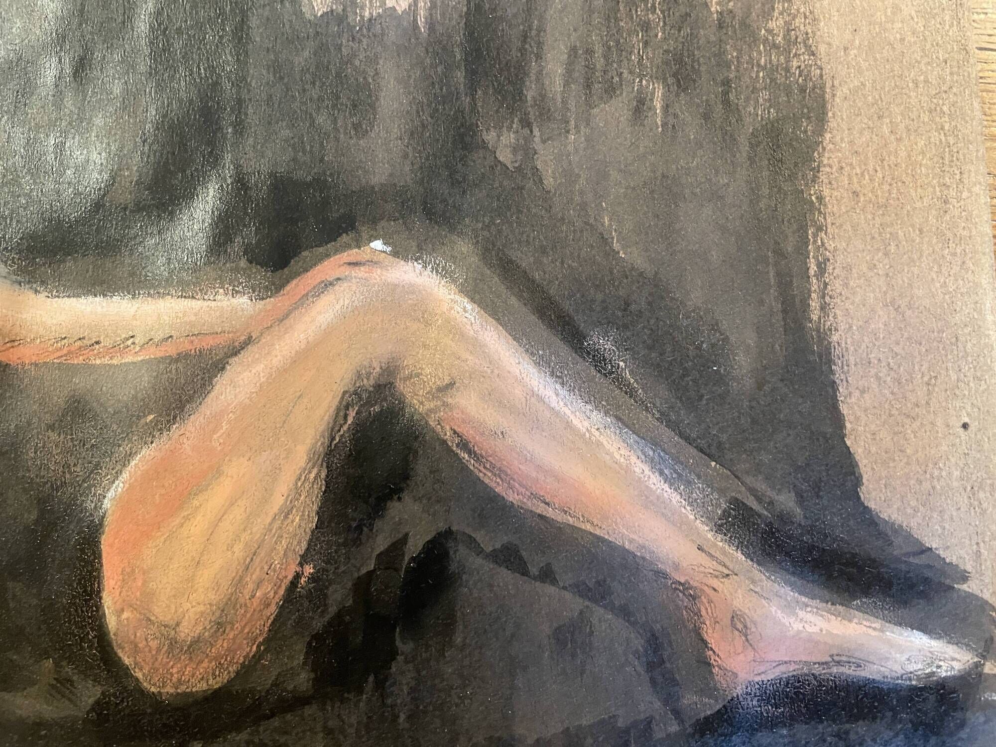 Signed painting, pastel, Chinese ink, portrait of a woman "black sun"