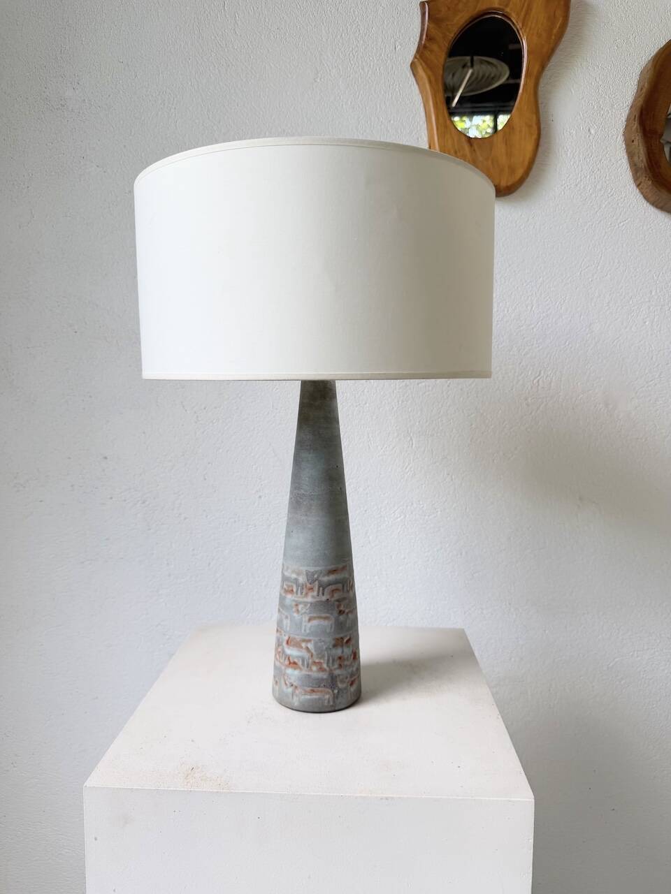 Lampe de table céramique bleue style 1950