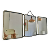 Miroir triptyque barbier chromé chocolat vintage 1940 - 21 x 49 cm