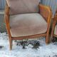 Pair of vintage cannage and fabric armchairs