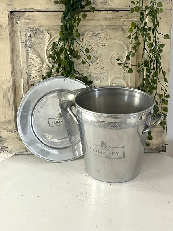 Seau à champagne Pommery et ensemble de plateau en aluminium vasque Reims