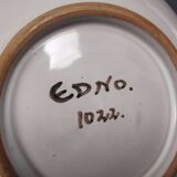 Beautiful small painted ceramic basket with woven handle