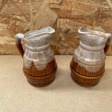 Paire ancien pichet revol 1/4l en céramique marron forme tonneau vintage