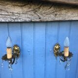Vintage French Crystal Wall Sconces: Victorian Bronze & Brass Pair