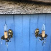Vintage French Crystal Wall Sconces: Victorian Bronze & Brass Pair