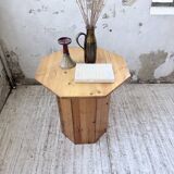 Hexagonal console table guéridon Regain pine 1970