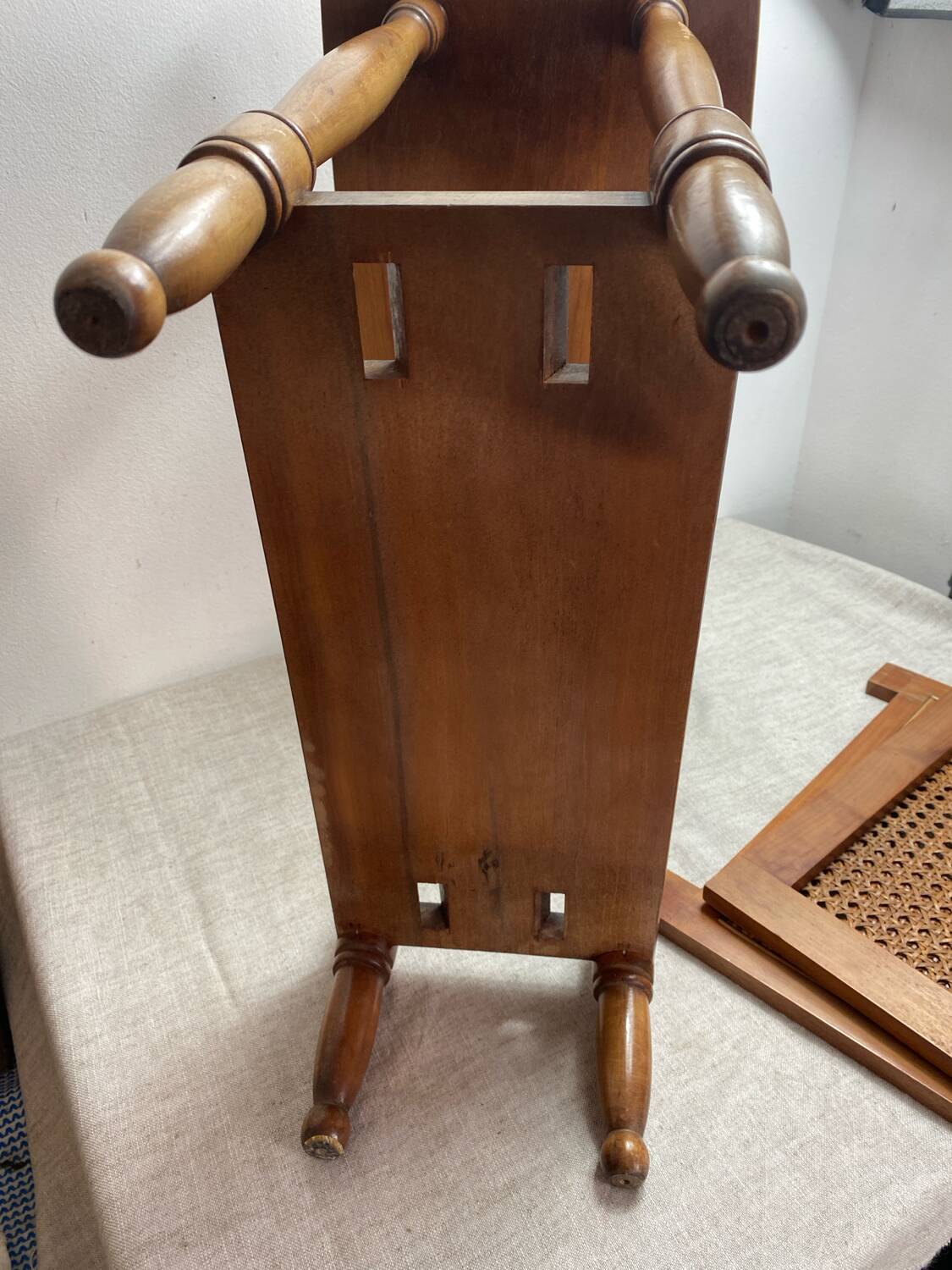 Magazine rack, wood and cane