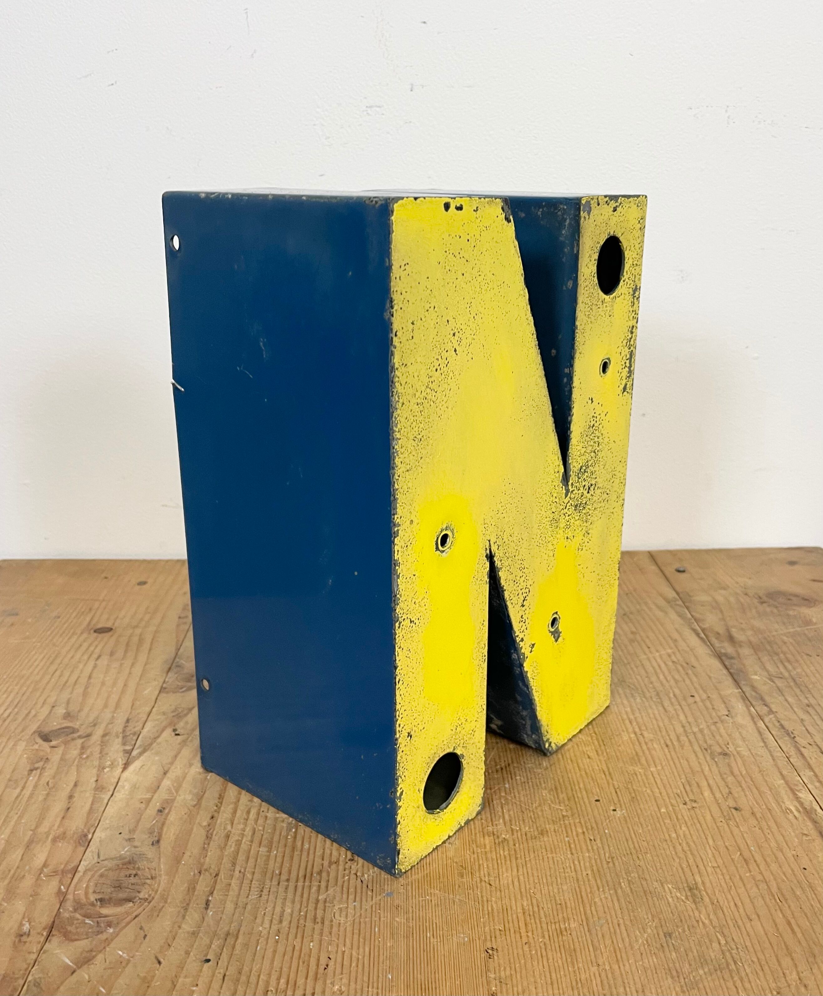 Vintage Yellow Iron Letter N, 1970s