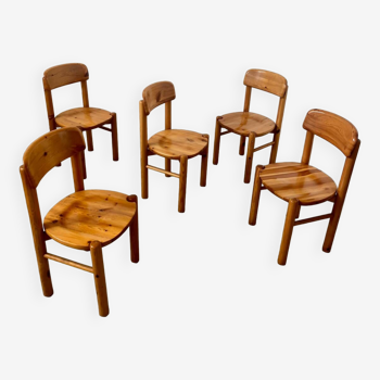 Lot de 5 chaises en pin massif design scandinave Reiner Daumiller vintage années 70