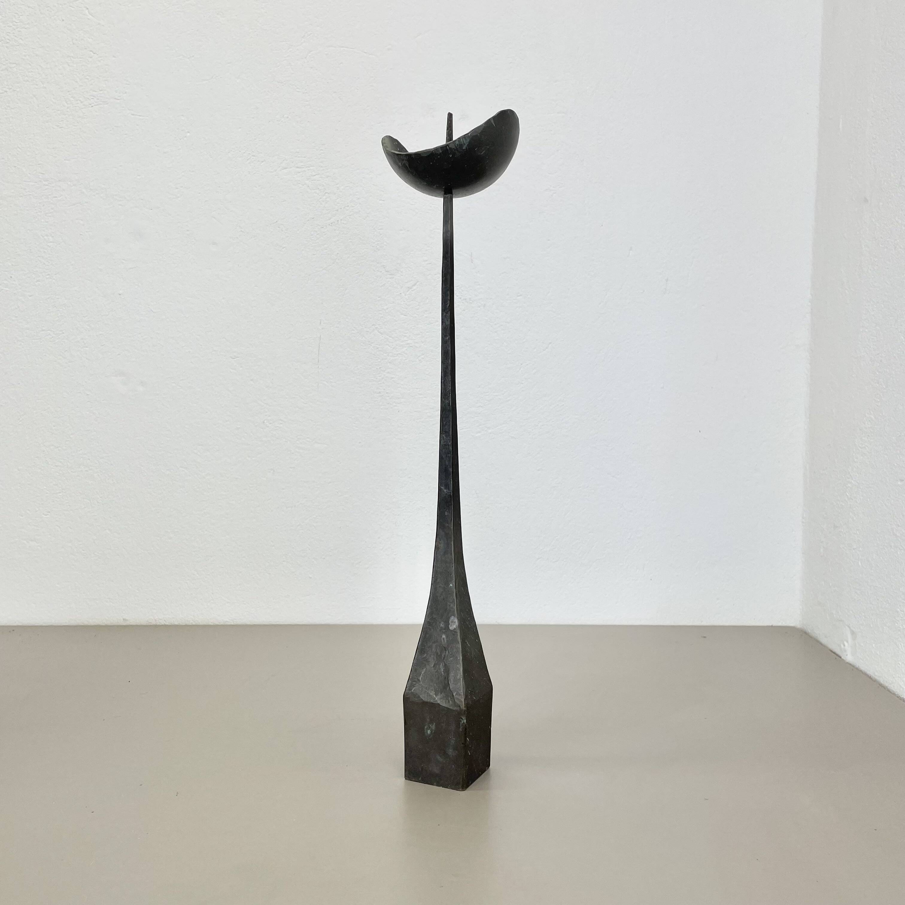 Large 47cm Brutalist Cast Iron Candle Holder by Manfred Bergmeister, Germany 1970