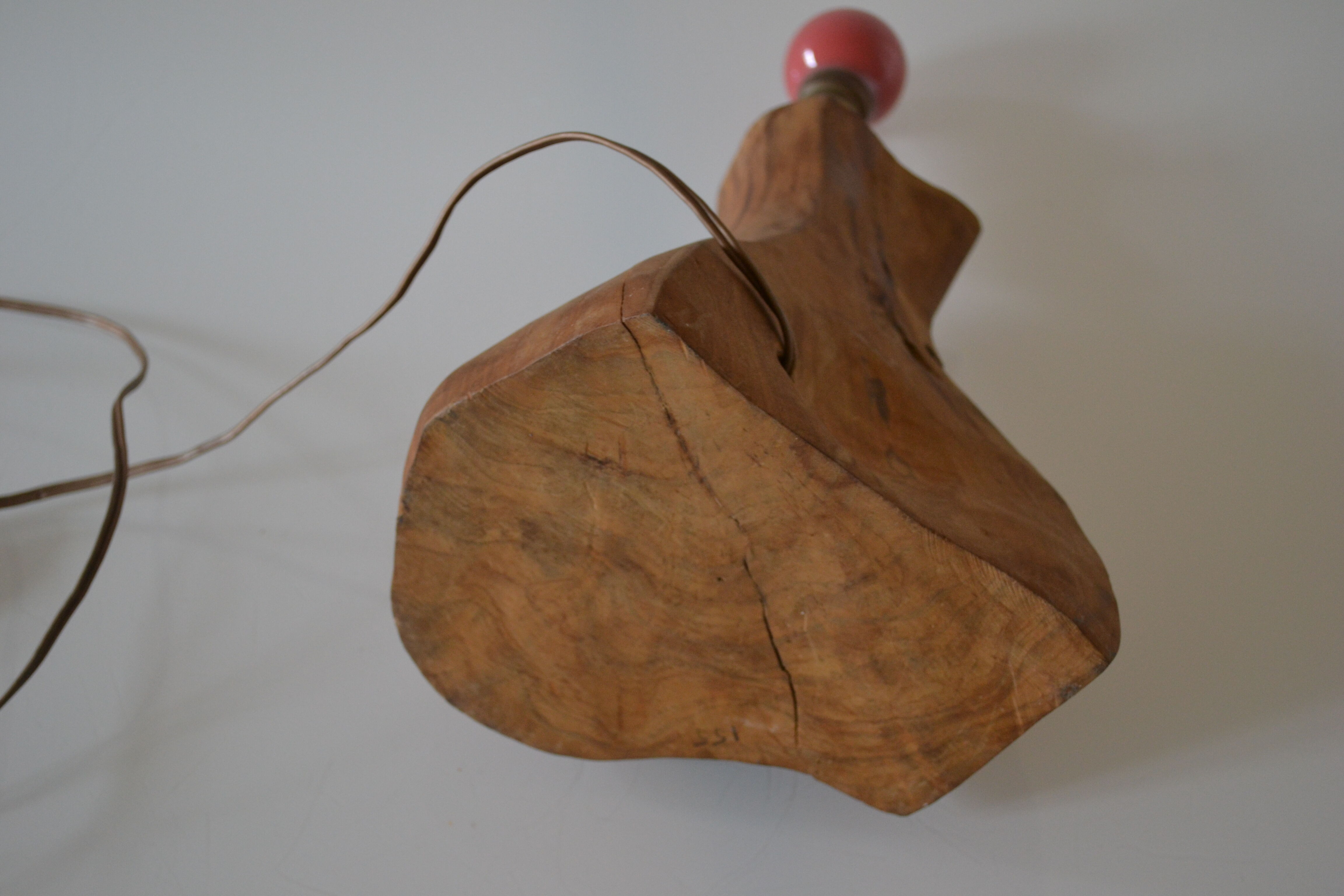 Modernist brutalist lamp free form years 60 olive wood