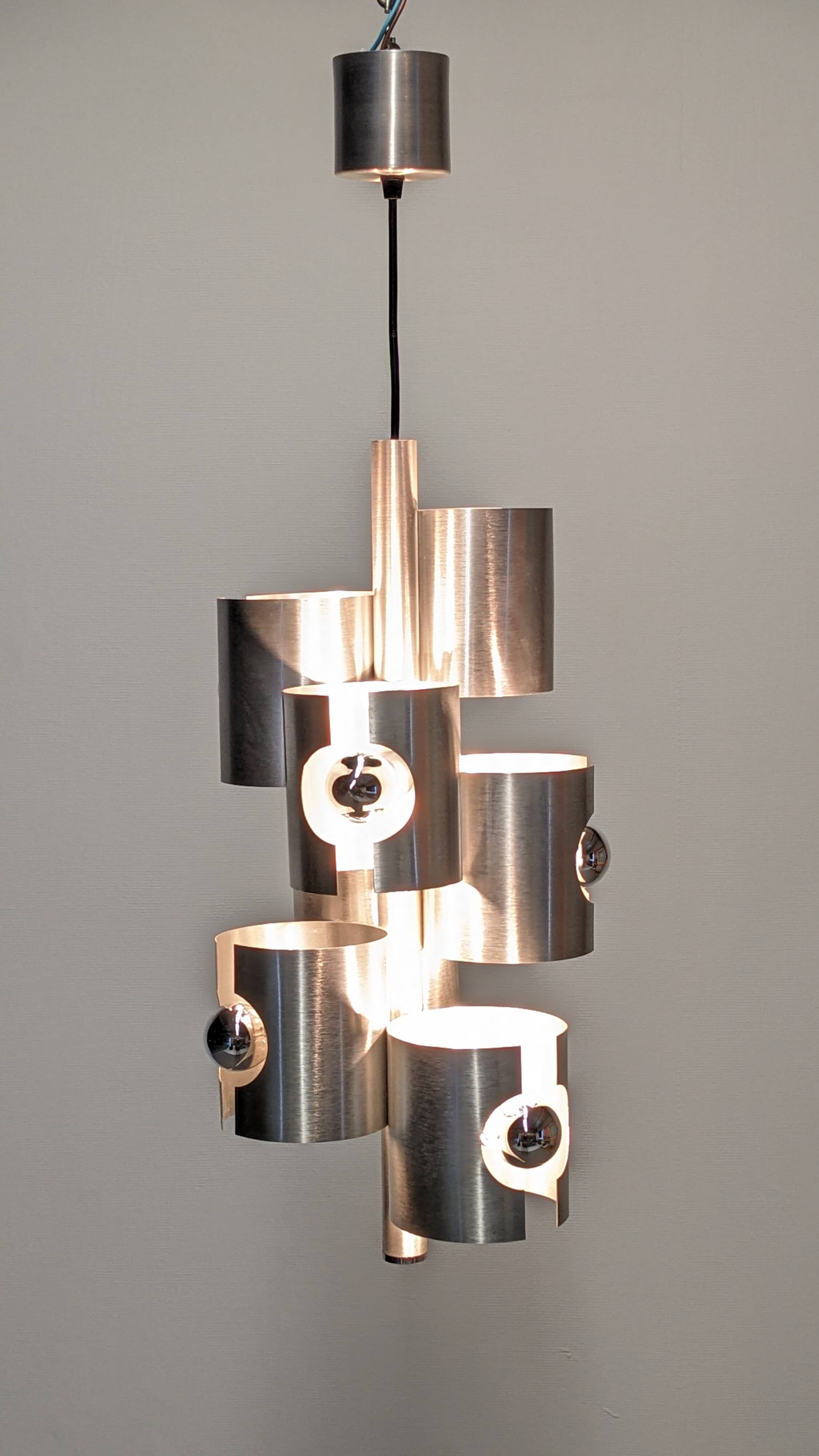 Space Age 7-light pipe chandelier, 1960s-70s