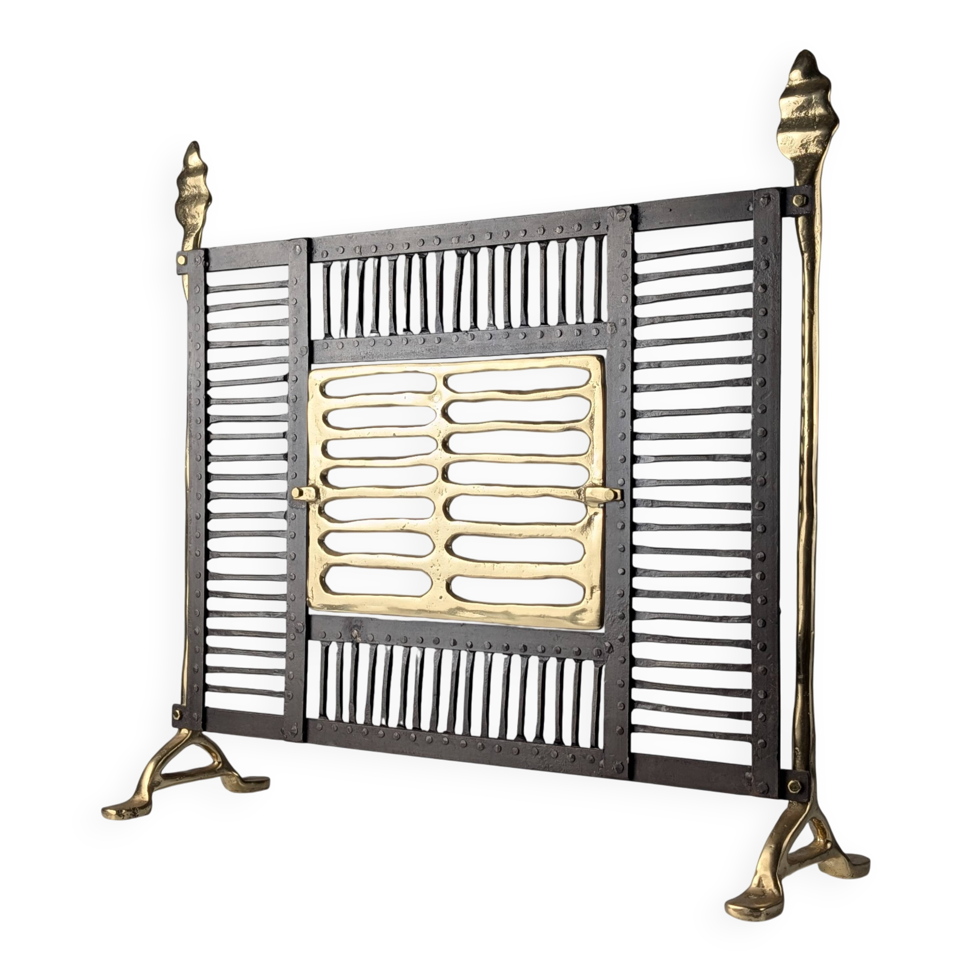 Brass and wrought iron fireplace screen by David Marshall, Spain, 1970s