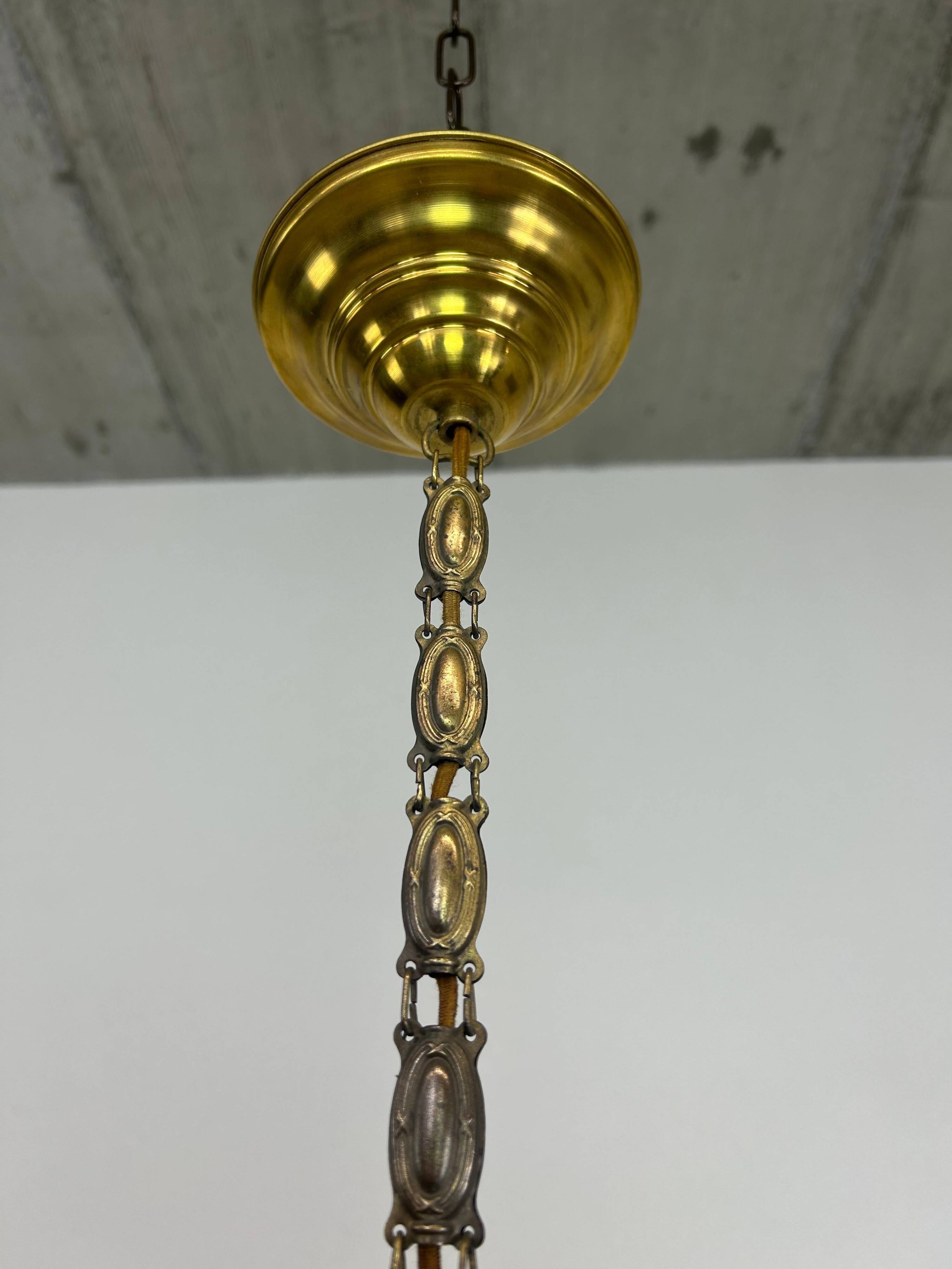 Art Nouveau pendant lamp in brass