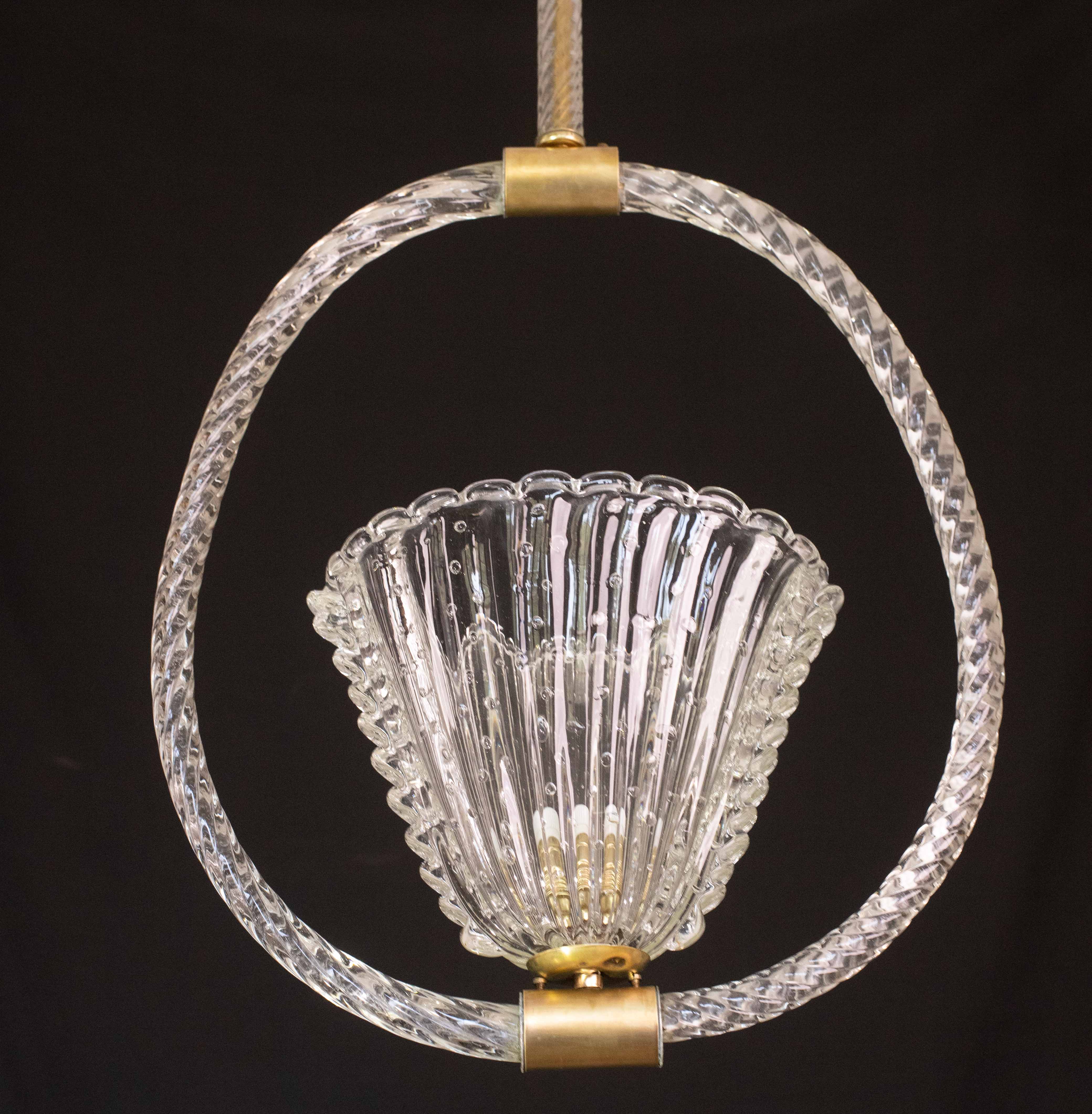 Ercole Barovier Art Deco Chandelier, "Bullicante" Glass Murano, 1940