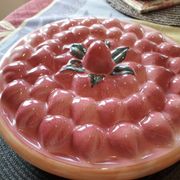 Vintage dessert plate in glazed ceramic with strawberry design, 1950s-1970s.