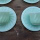 Set of 6 cups and saucers opaline green water