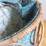 Wicker worker round basket with work, knitting