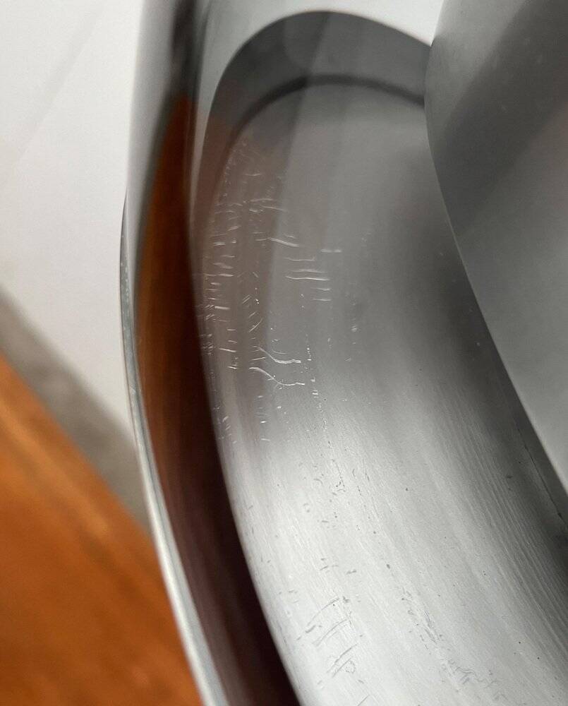 Suspended globe lamp in aluminium and glass in German Space style from the 1960s mid-century by Doria.